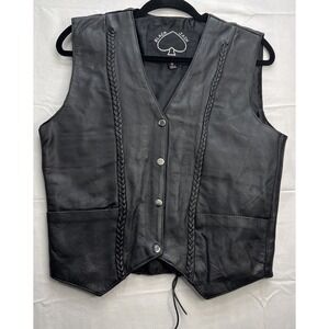 Black jack Braided Leather‎ Motorcycle Grunge Street wear Vest Size M Women's